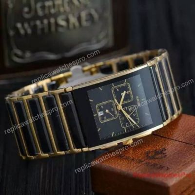 Copy Rado DiaStar Chronograph Watch Black Ceramic and Gold Band